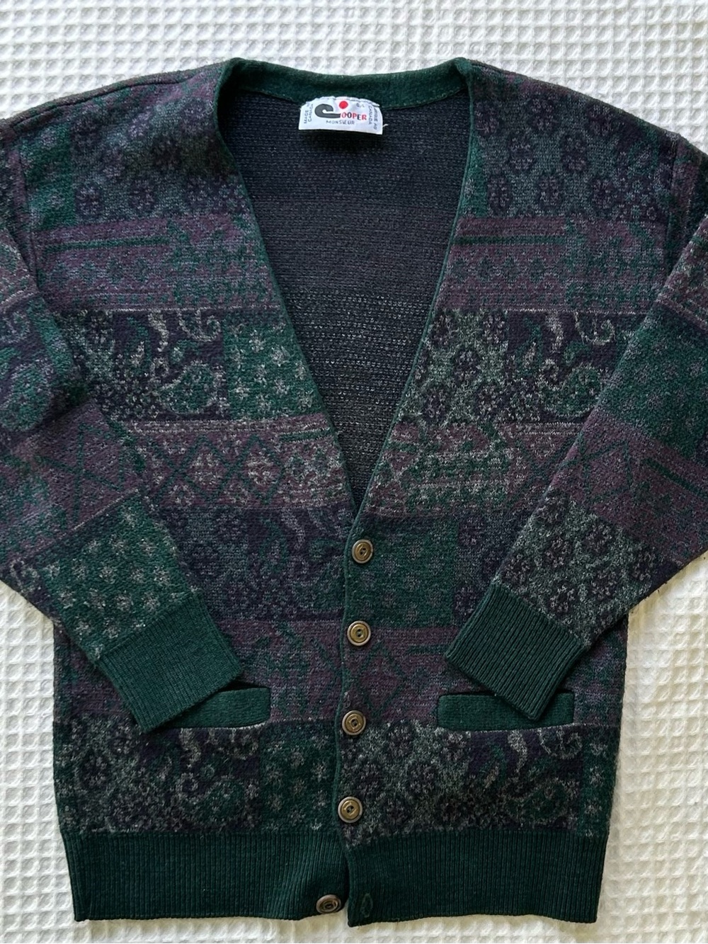 Vintage Grandpa Cardigan Sweater Large Wool Blend Patchwork Eclectic Grandpa